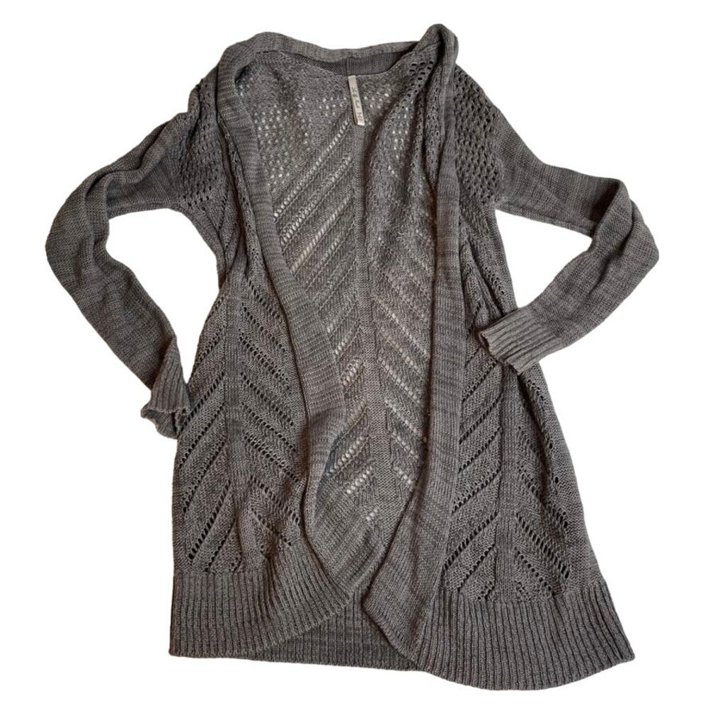 LEO & NICOLE Grey Knit Chevron Long Sweater Longsleeve XS‎ Extra Small Open